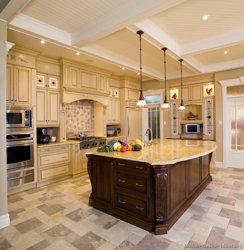 Luxury Kitchen Design With High Coffered Ceilings Antique